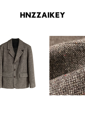 HNZZAIKEY 高级感秋冬羊毛毛呢西装外套质感粗花呢大衣U25S301019