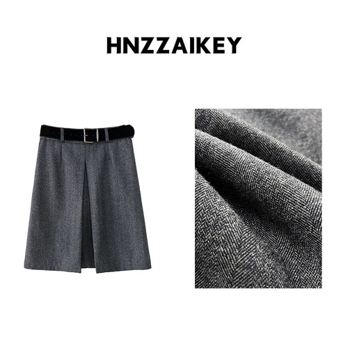 HNZZAIKEY 羊毛毛呢感显瘦半身裙冬季新款高腰A字半裙U25X201029