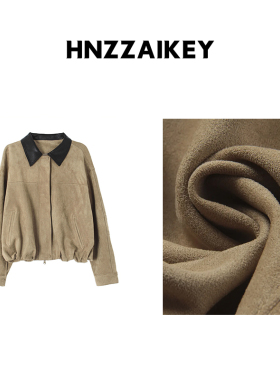 HNZZAIKEY 美式复古皮领仿麂皮外套2025秋季新款上衣N426C