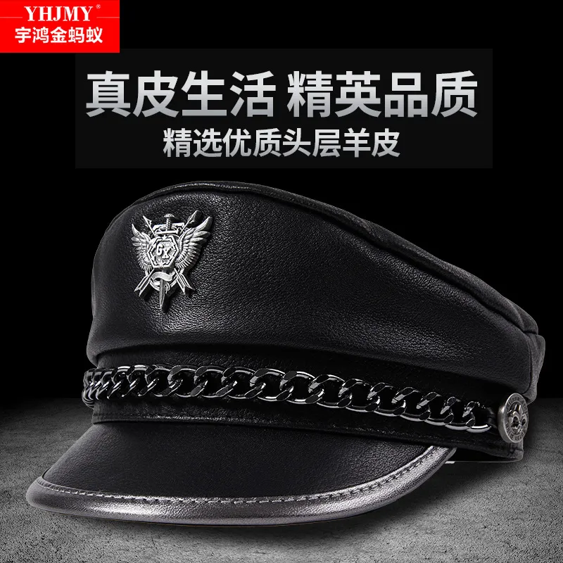 中老年男秋冬季时尚牛皮真皮鸭舌帽韩版潮复古简约英伦平顶帽