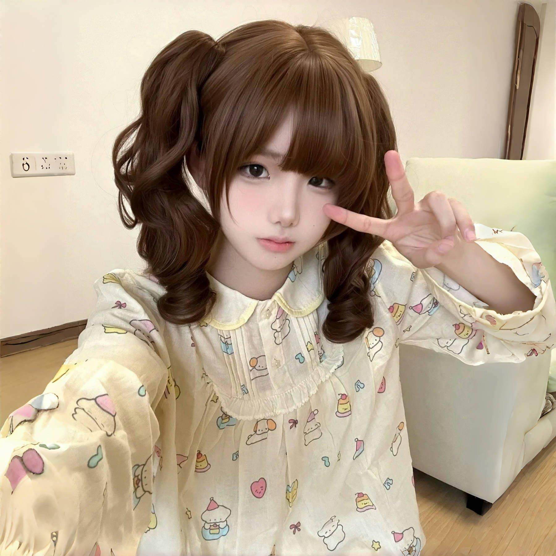 假发女网红少萝日常双马尾自然齐刘海新款时尚罗马卷长卷发全头套,美发护发/假发,日常整顶假发,淘宝优惠券,粉丝福利购,淘宝优惠卷