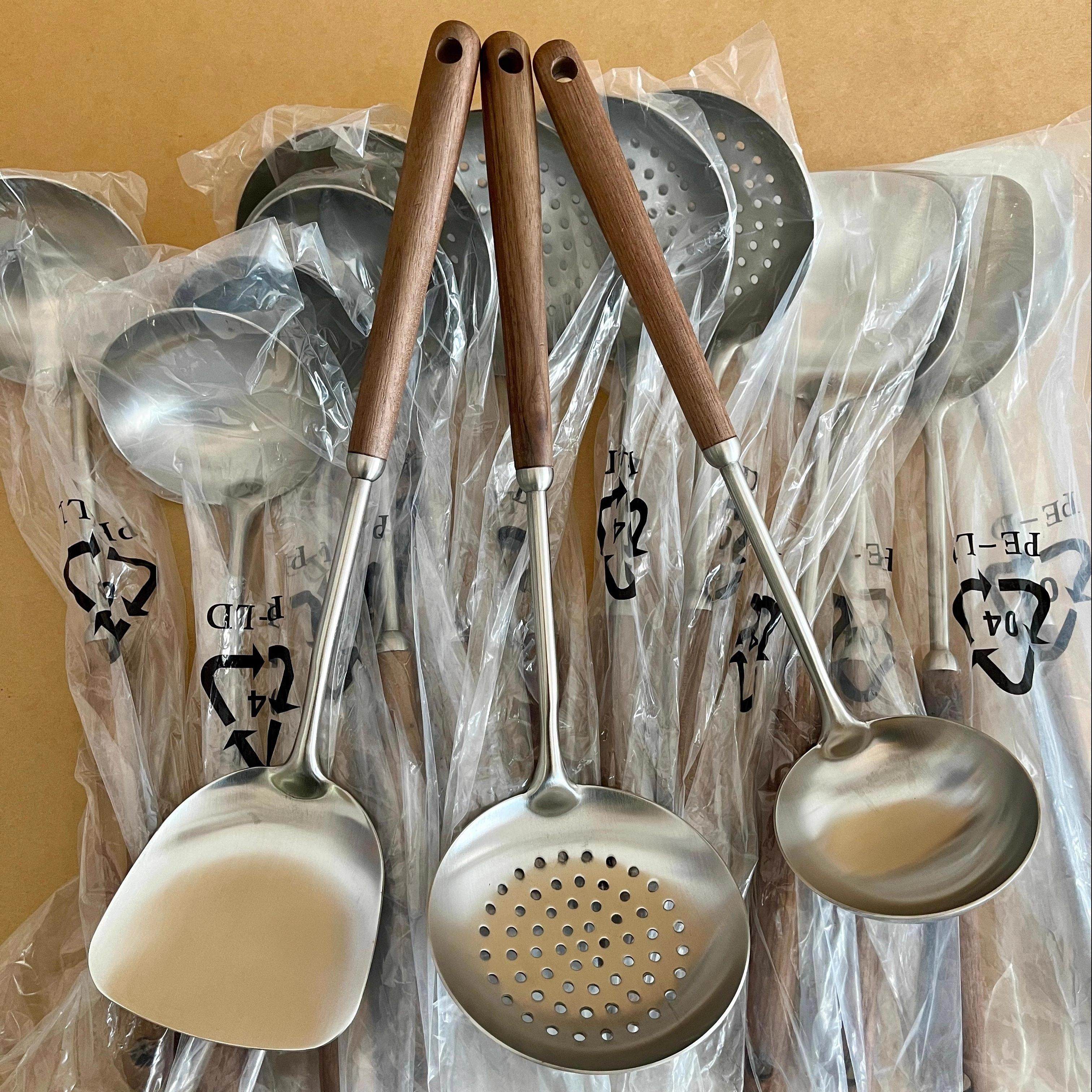 Alin304不锈钢胡桃木加厚锅铲汤勺漏勺套装家用厨房长柄炒菜铲子,厨房/烹饪用具,全套勺铲,淘宝优惠券,粉丝福利购,淘宝优惠卷