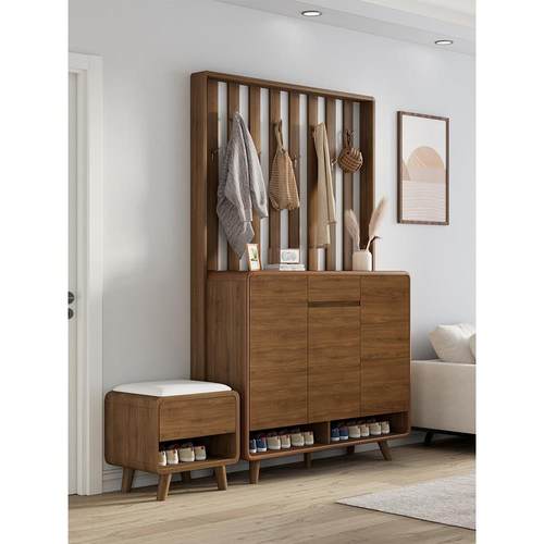 大容量实木鞋柜带衣架集成壁挂式家庭入口入口柜隔断柜衣架