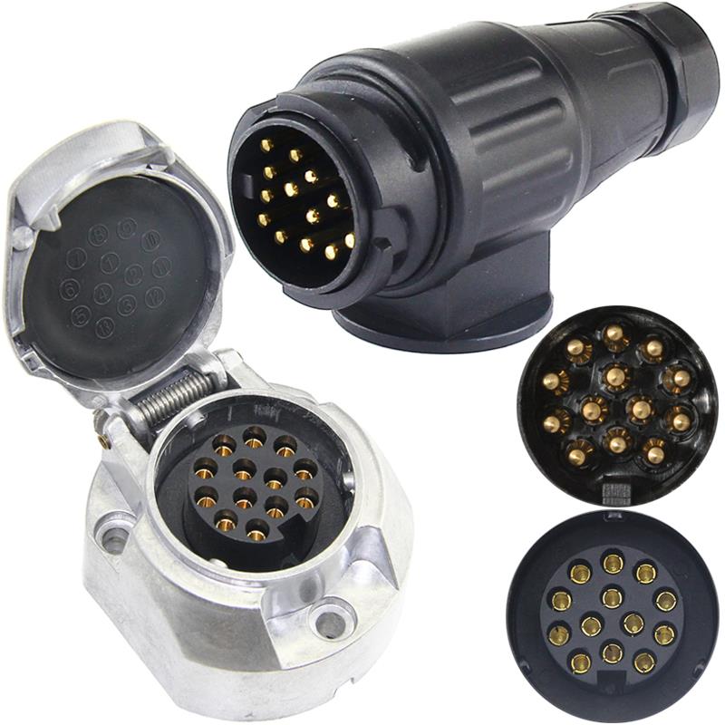 欧洲13芯拖车电源插头和插座13针公母Rv尾灯刹车灯线束连接
