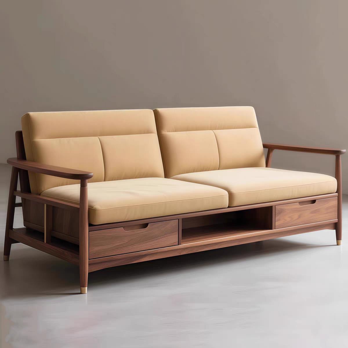 新中式复古黑胡桃实木客厅沙发小户型三人位直排储物沙发2025新款