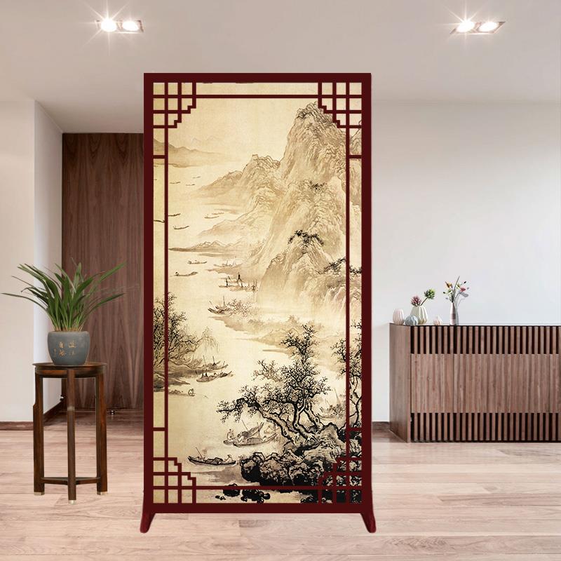 中式屏风隔断墙客厅茶室书房进门卧室遮挡双面布艺办公室玄关座屏