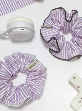 见甜则喜 原创手作紫色条纹波点大肠发圈韩系高级感嵌条发饰头绳