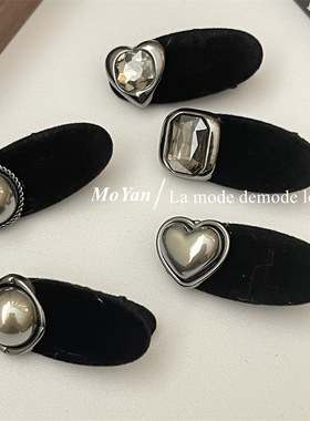 复古灰色珍珠水钻发夹夹子头饰网红侧边感小巧精致发卡鸭嘴夹