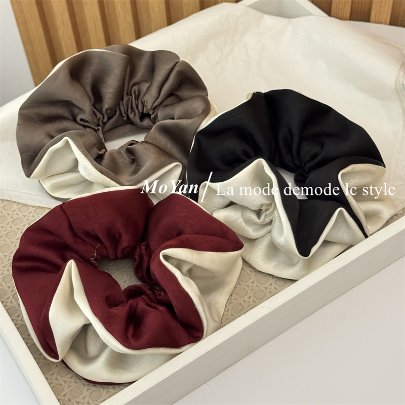 韩版感撞色双拼手抓缎大肠发圈气质百搭头绳简约马尾发绳头花