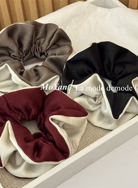 韩版感撞色双拼手抓缎大肠发圈气质百搭头绳简约马尾发绳头花