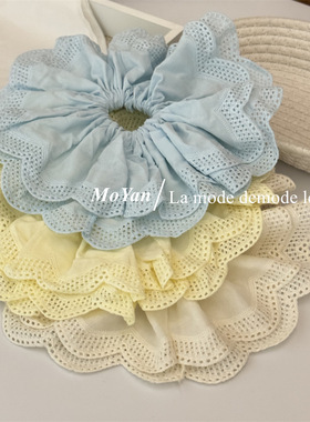 韩系奶黄色大肠发圈女大号双层镂空花边头花感头绳低马尾发绳