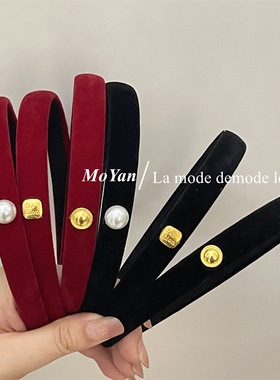 新年红色发箍发饰2025年新款简约设计感复古丝绒头箍外出发卡