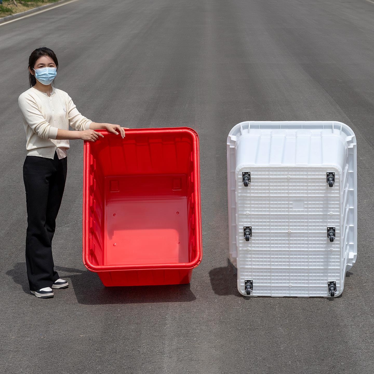 超大号带轮周转箱长方形筐加厚塑料养鱼储水箱大号带盖储物收纳箱