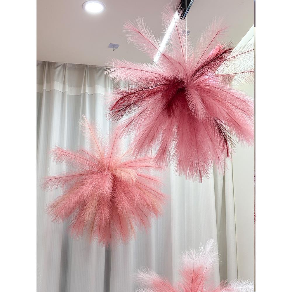 红色婚房装饰套装布局主卧室吊顶芦苇烟花孔雀草晨衣照片素雅