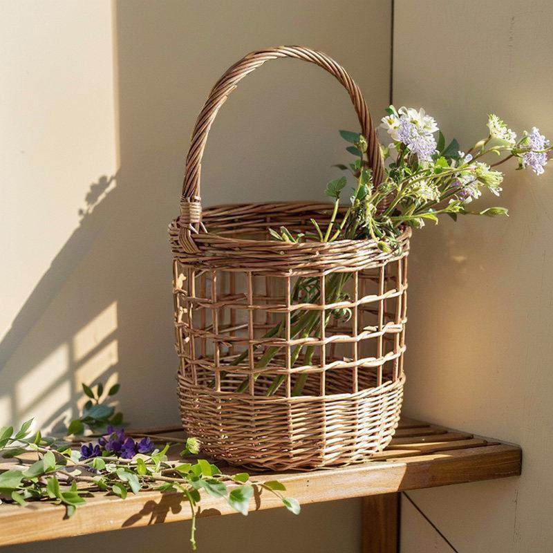 柳编编织手提水果篮藤编竹编春游篮子法式纯手工编织鲜花插花花篮,收纳整理,购物篮,淘宝优惠券,粉丝福利购,淘宝优惠卷