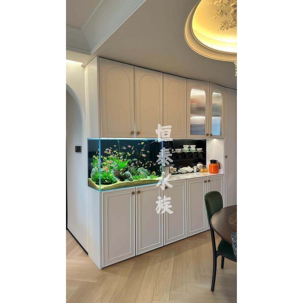定制嵌入式鱼缸带柜子一体超白玻璃底滤鱼缸定制鱼缸客厅2025新款
