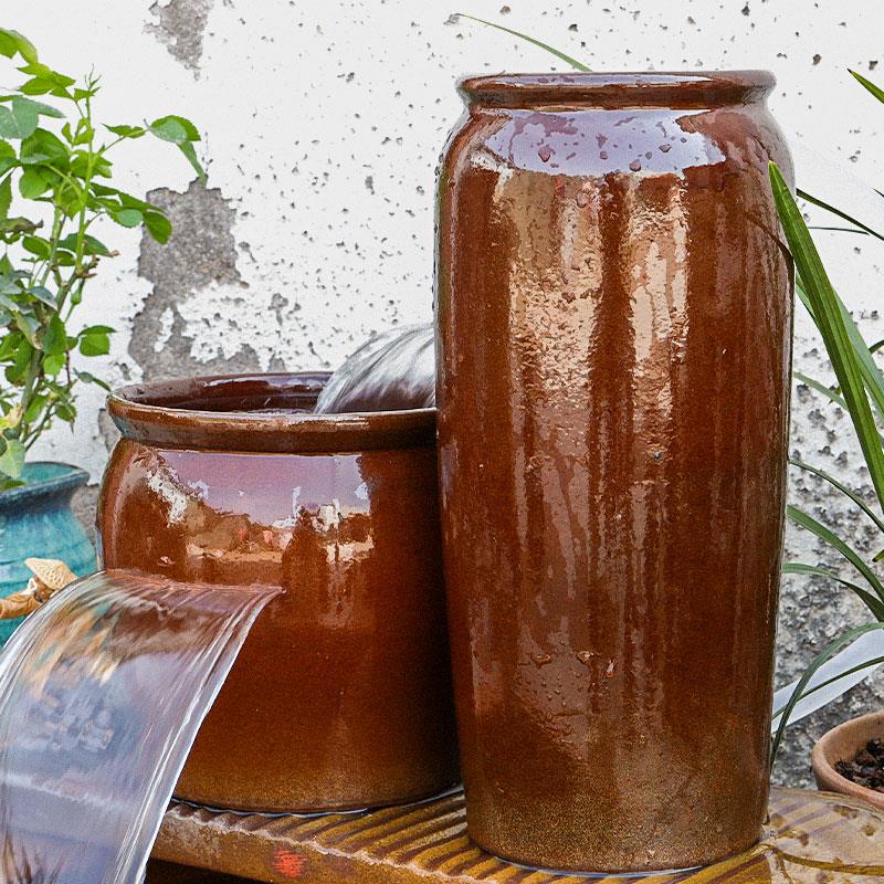 生态流水循环水培鱼陶罐全套瀑布摆件古法鱼缸过滤器造景鱼池陶瓷