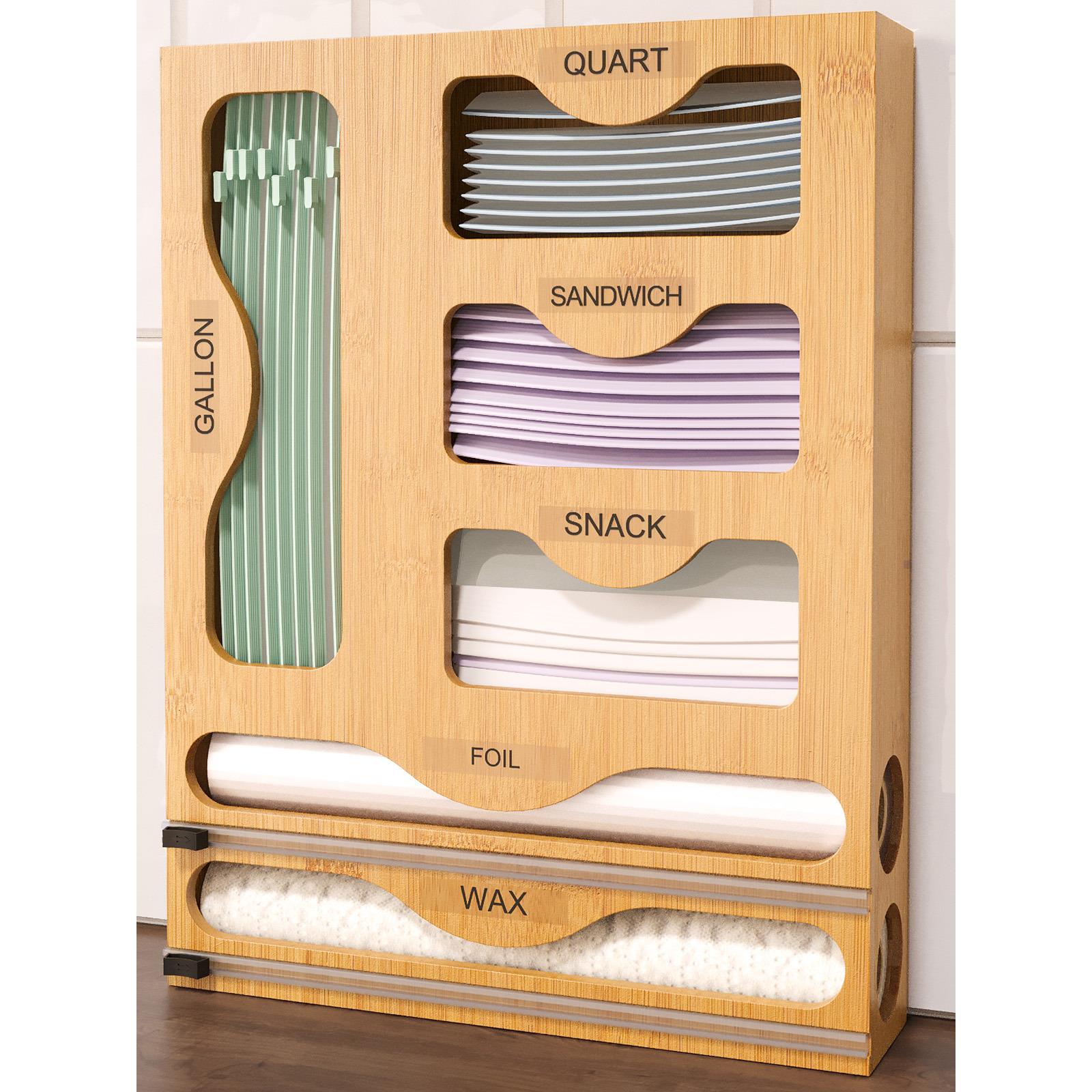 垃圾袋收纳盒全套保鲜膜切割器楠竹实木壁挂式收纳盒厨房专用帮手