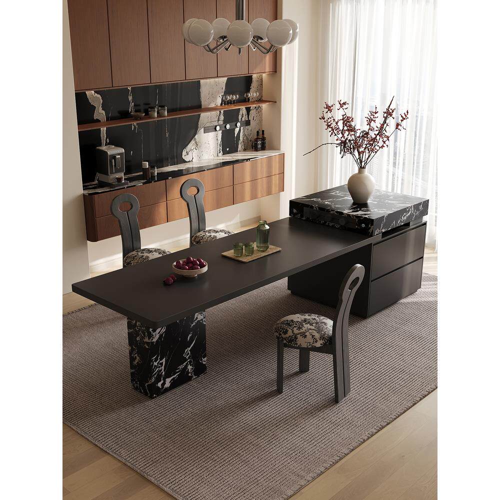 意式极简风岛台餐桌一体可伸缩岩板倒台可定制高级感轻奢导台桌子