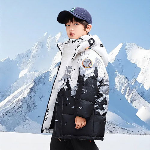 儿童中长款加厚男童保暖羽绒服