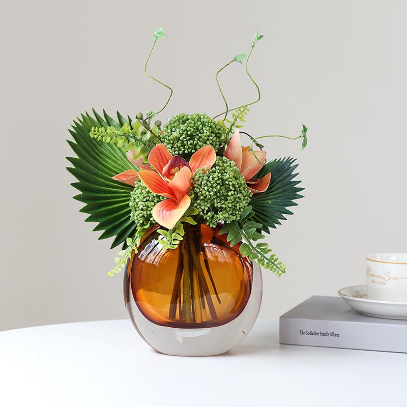 琉璃花瓶轻奢样板房软装饰客厅摆件桌面插花艺创意彩色玻璃花器