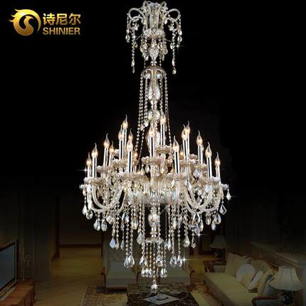 复式楼水晶灯别墅客厅餐厅灯欧式现代简约奢华酒店旋转楼梯长吊灯