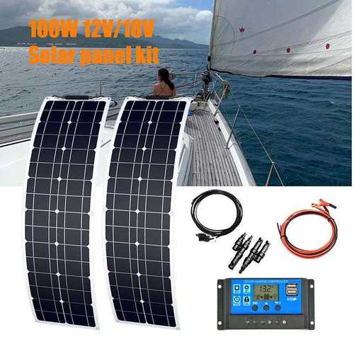 跨境单晶50W18V柔性太阳能板控制器套装用于房车轮船100W200W防水