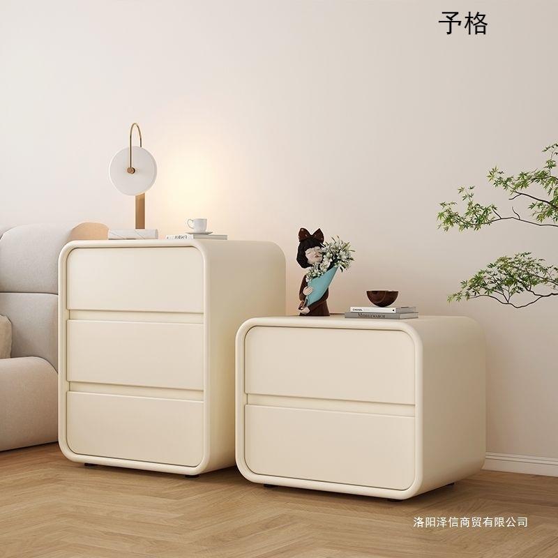 简约现代床头柜奶油风实木收纳超窄新款三层轻奢卧室储物床边家用