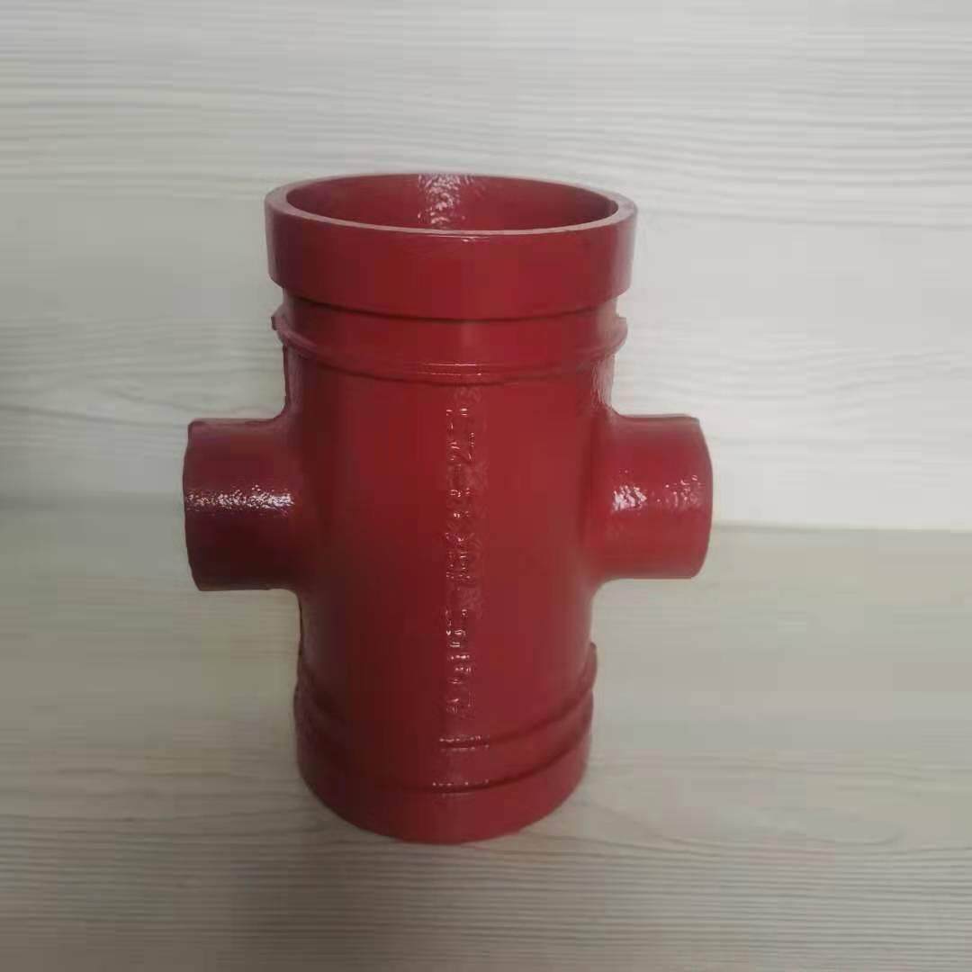 潍坊德通衬塑3c认证沟槽管件 消防正四通 沟槽异径四通114*89