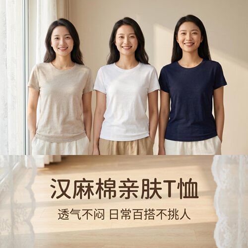 针织汉麻T恤透气吸汗女款舒适软
