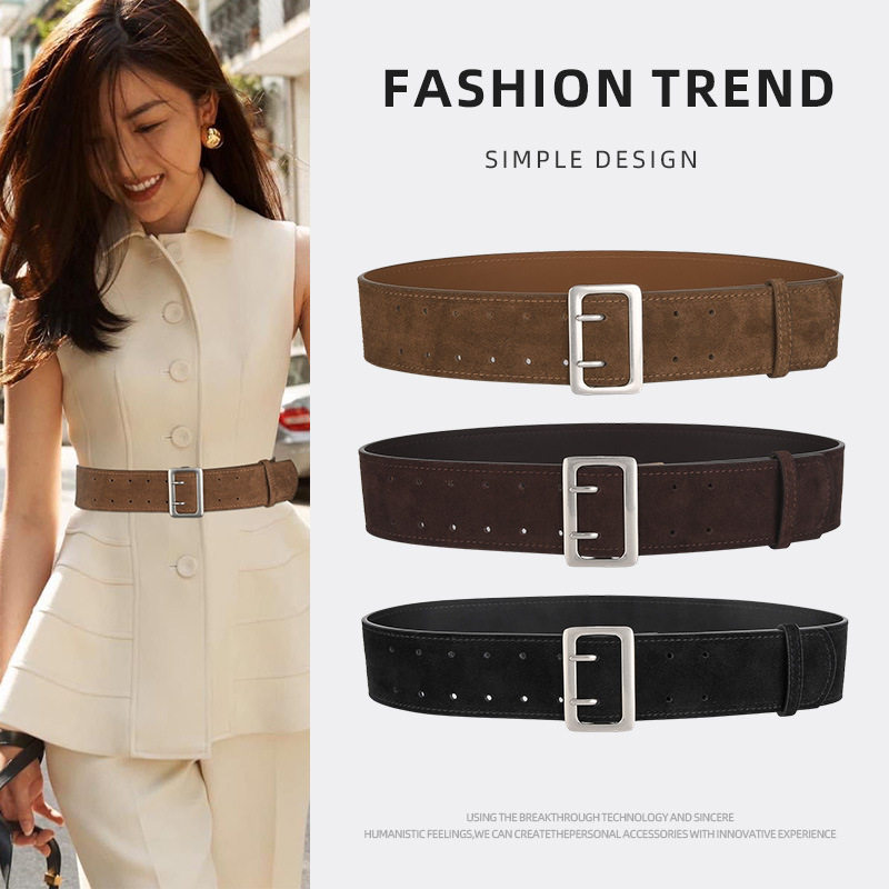 小众复古磨砂宽腰封女款真皮优雅时尚感配连衣裙皮带配饰女士