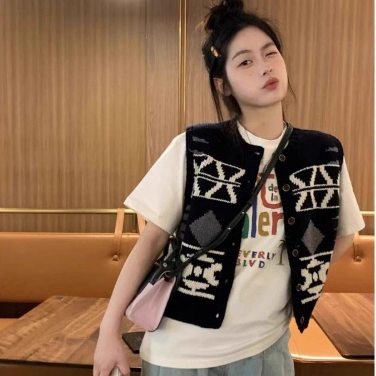 2025春秋款叠穿新款宽松复古针织毛衣马甲女背心韩版百搭外穿外套