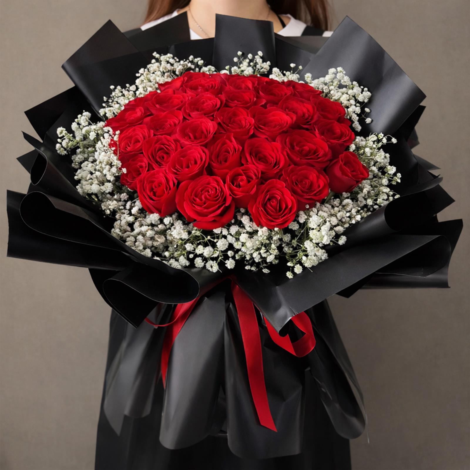 全国红玫瑰满天星花束生日鲜花同城速递配送女友礼物安徽北京上海