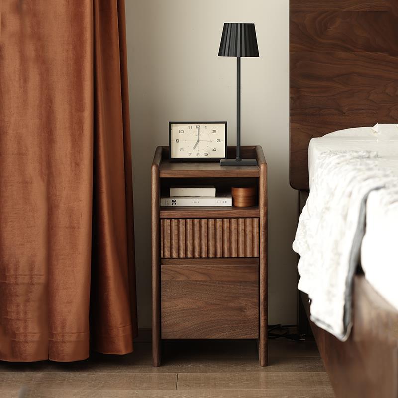 超窄实木床头柜家用小卧室超迷你黑胡桃木极窄床边柜子简约收纳柜