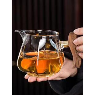 新丰香六角形木玻璃公平杯茶隔板功夫茶具茶漏集成杯耐热玻璃