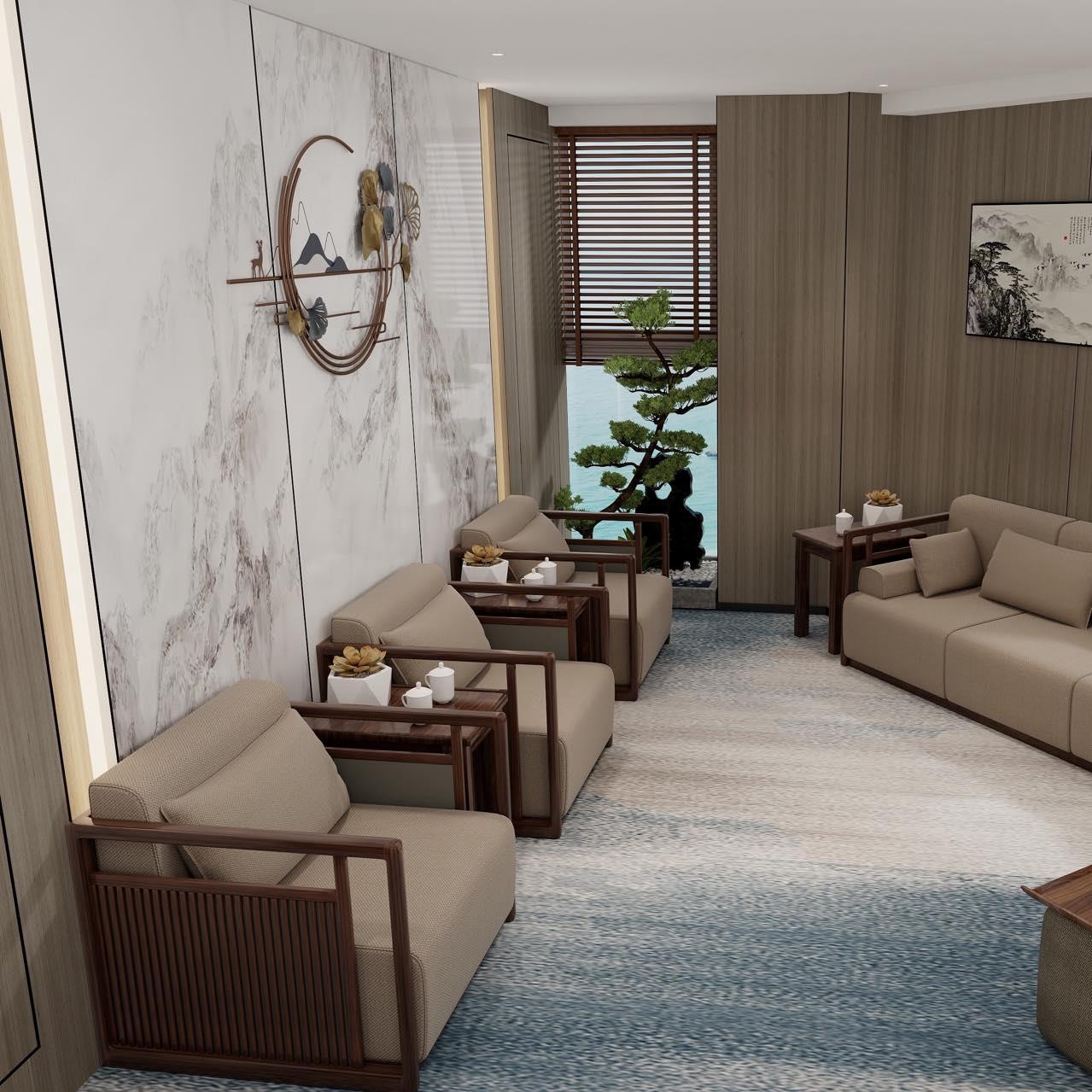 新中式会议室接待沙发商务贵宾办公茶几组合高端会客洽谈区单人位