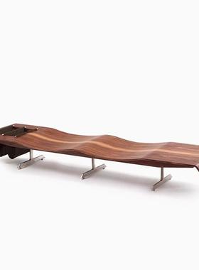 中古风长凳Onda Bench波浪沙发凳设计师实木覆古床尾凳