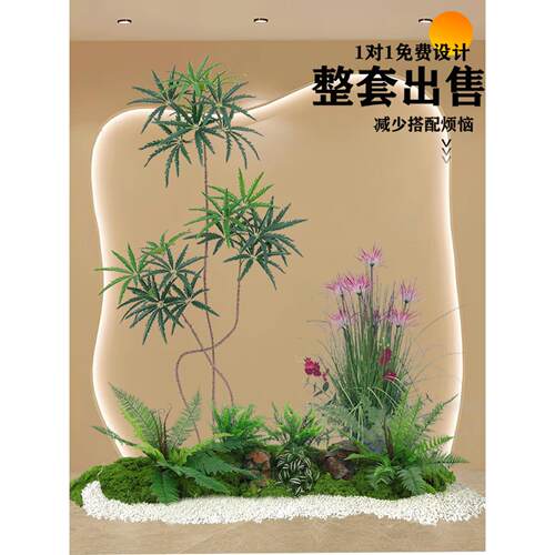 彷真绿植景观造景组合假树植物楼梯橱窗门店花箱室内装饰布置摆设
