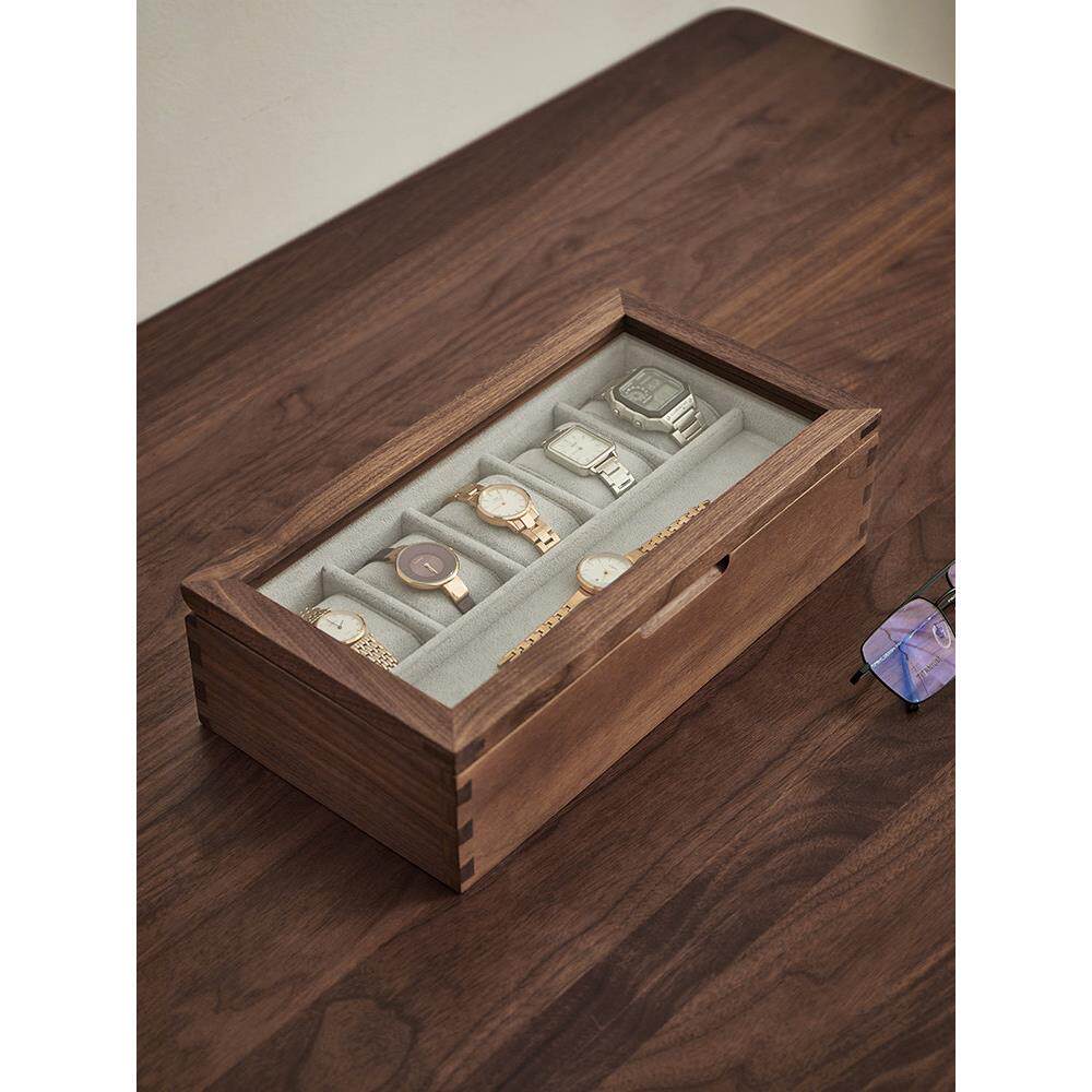 实木手表收纳盒送男士生日礼物黑胡桃木放腕表首饰的防尘收藏盒子