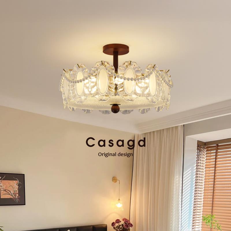 中古风主卧室珍珠玻璃吊灯法式轻奢客厅灯复古房间吸顶灯具casagd