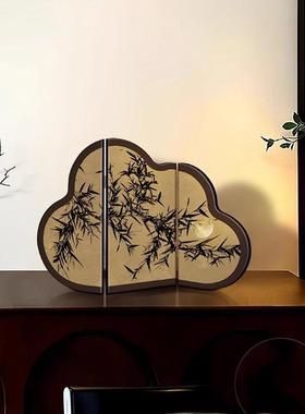 中古风墨竹小屏风桌面摆件新中式客厅茶桌入户玄关边柜装饰品摆画