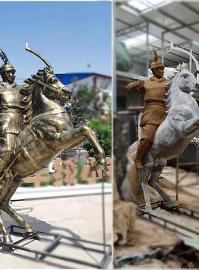 玻璃钢马雕塑铸铜骑马人物骑士古代将军射箭广场公园大型景观摆件