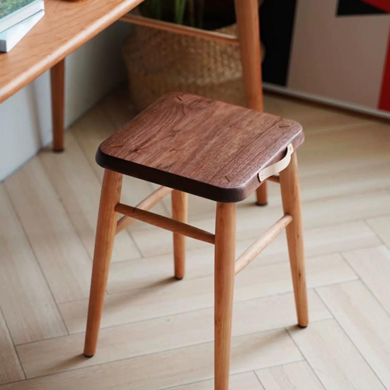 木约 巧克力方凳 实木凳子家用换鞋板凳餐桌小木凳黑胡桃木樱桃木