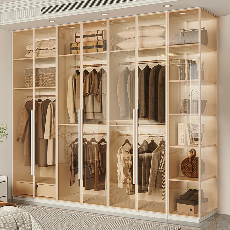 轻奢玻璃门衣柜家用卧室现代简约实木一门到顶型衣帽间定制大衣橱