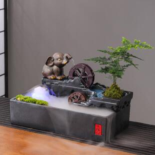 招财流水摆件茶室桌面循环水景吉象如意新中式办公室前台开业礼品