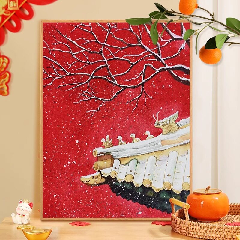 故宫的雪diy数字油画风景手绘油彩画丙烯填充减压冬日雪景装饰画