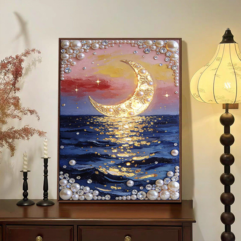 海上月色珍珠画手工diy材料钻石粘贴画解压氛围高级感礼物装饰画