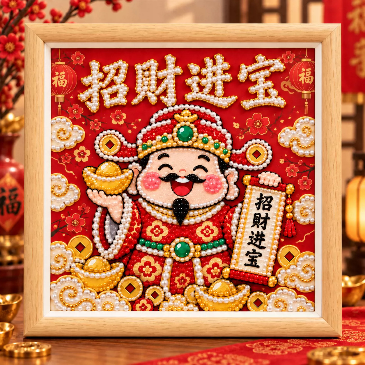 招财进宝diy珍珠画钻石手工粘贴材料包发财财神好寓意摆台装饰画