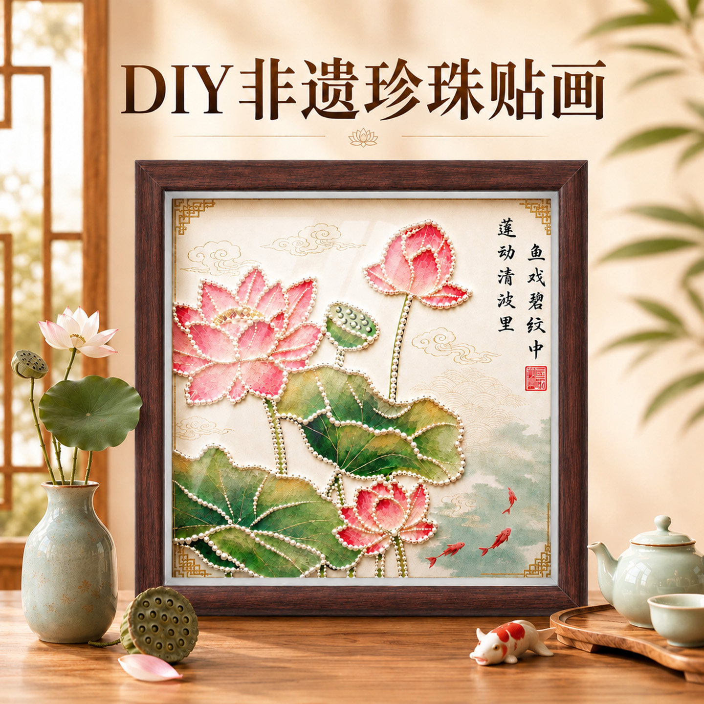 廉洁荷花珍珠画DIY材料包
