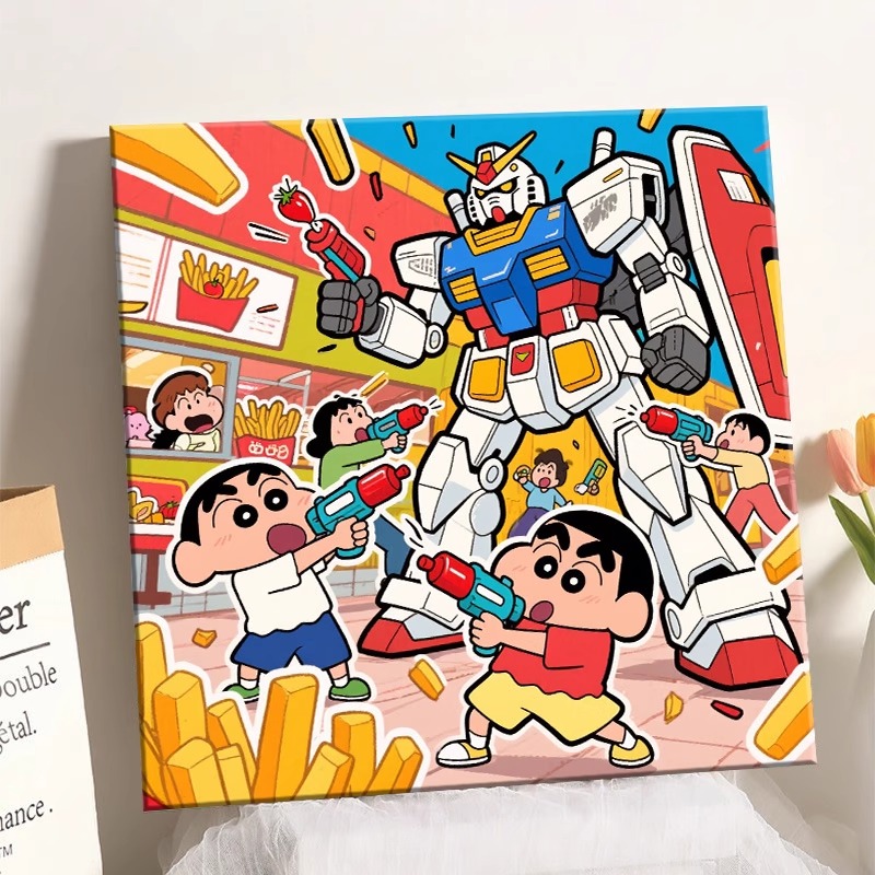 蜡笔小新diy数字油画手工绘填涂色儿童卡通男孩儿童房油彩装饰画图片